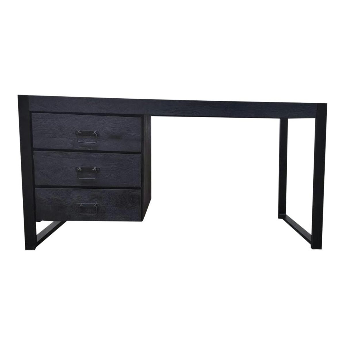 Bureau bois / métal 3 tiroirs MILORA noir, PIER IMPORT