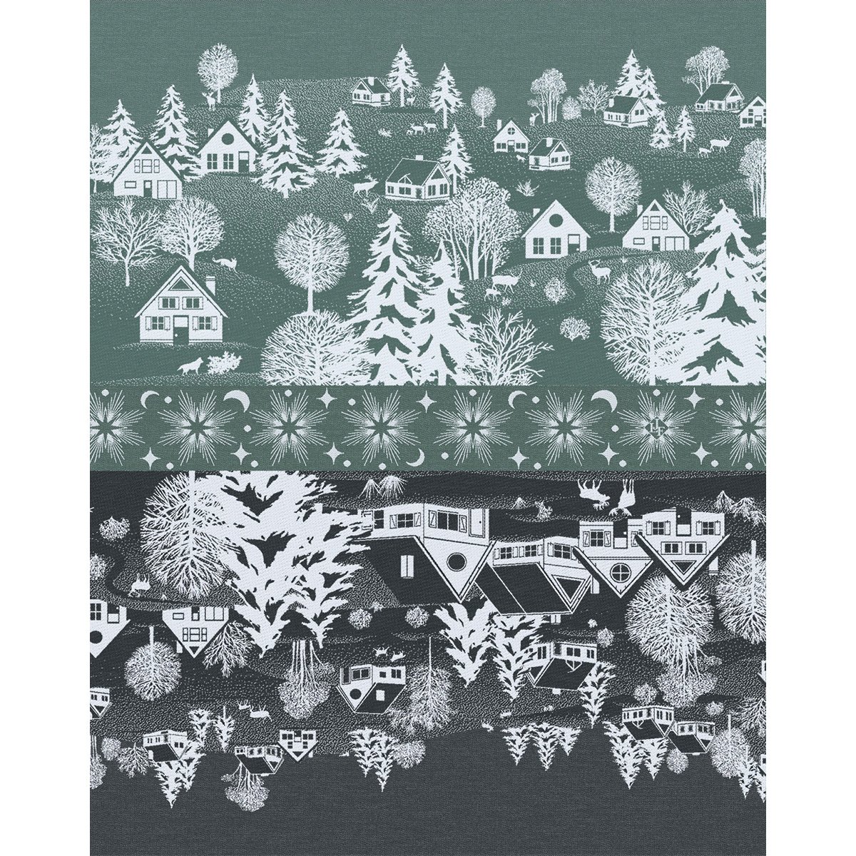Torchon Sous les étoiles vert gui, LE JACQUARD FRANCAIS