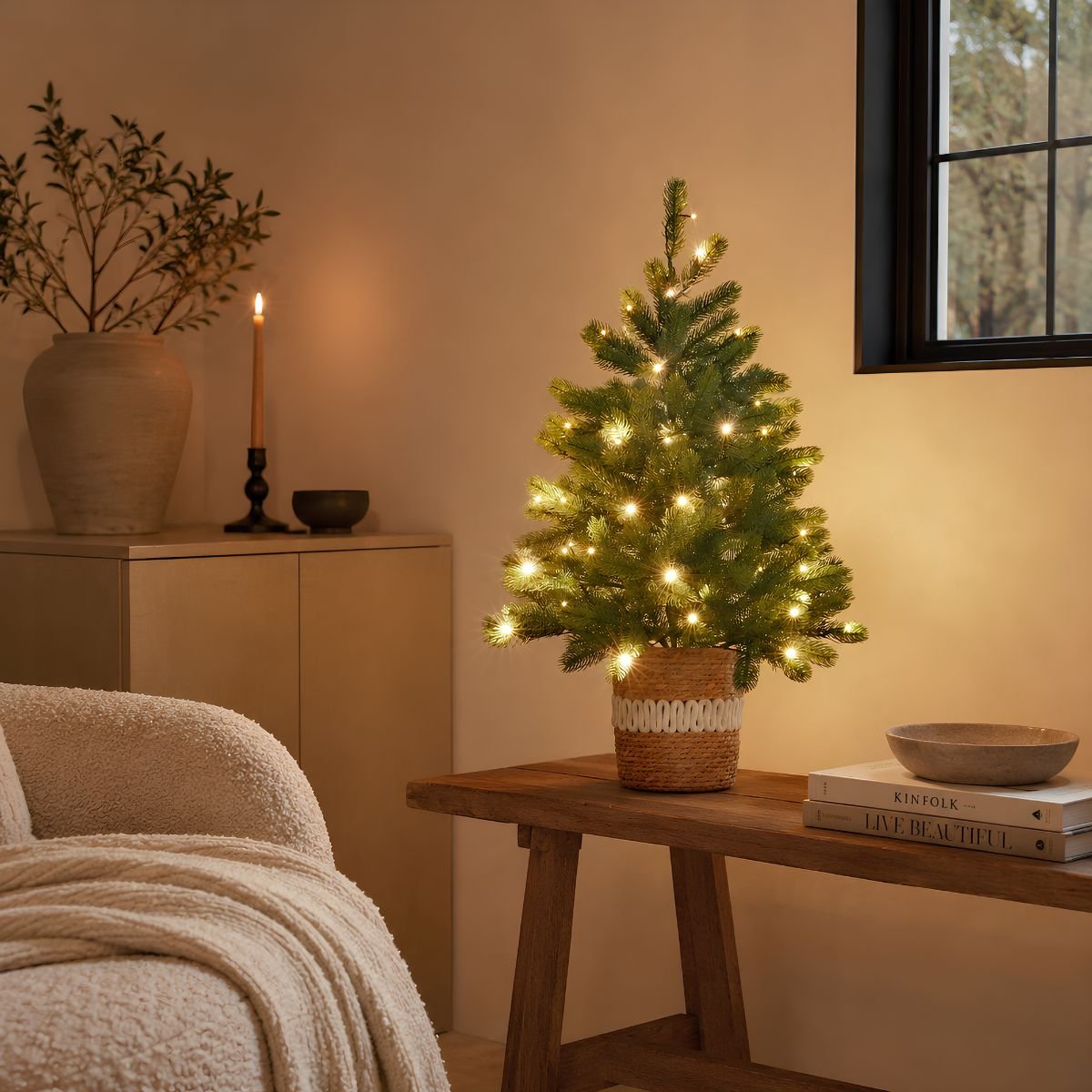 Sapin de Noël artificiel avec LED H90 cm NAGOYA vert, BLACK BOX TREES