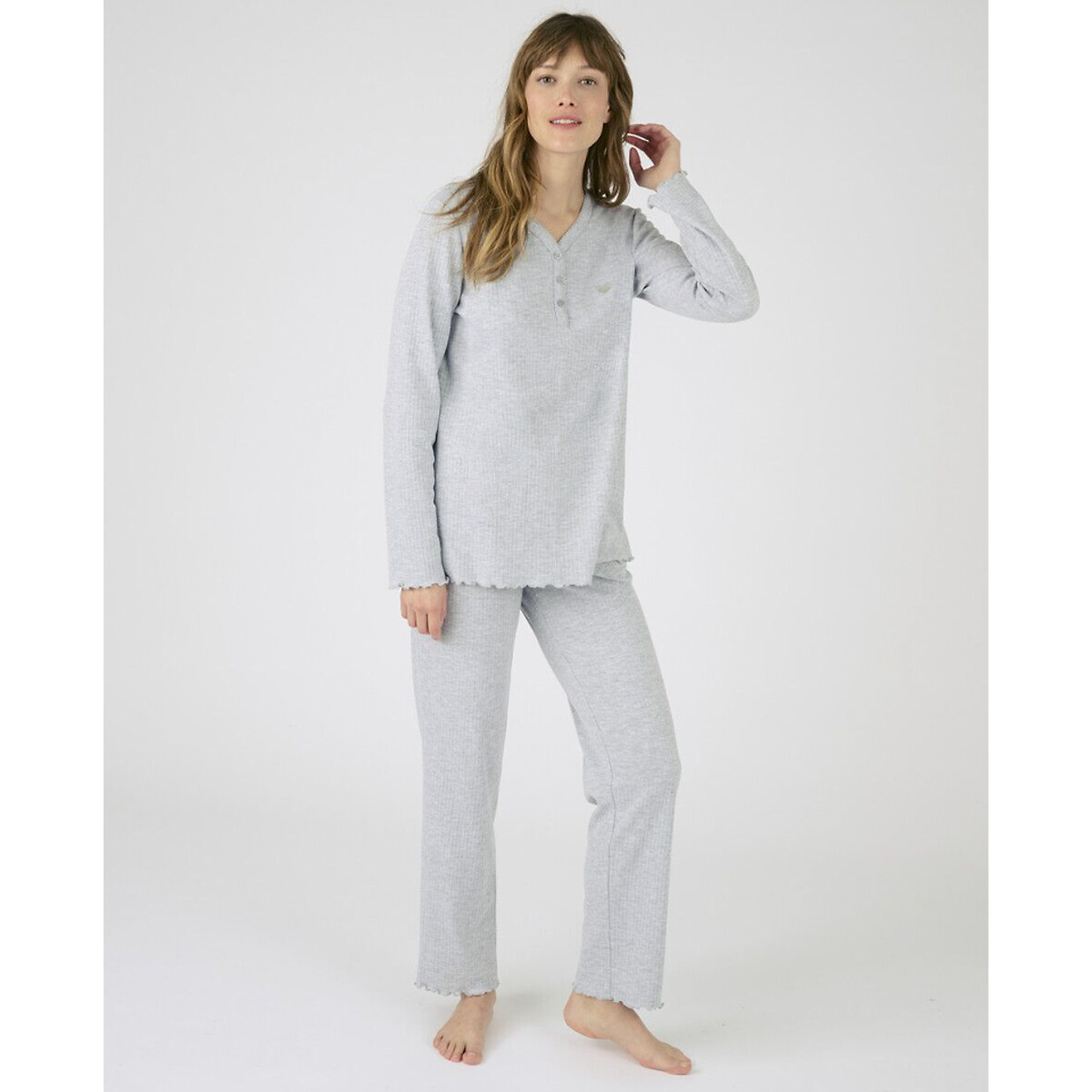 Ensemble de pyjama manches longues gris chiné, DAMART
