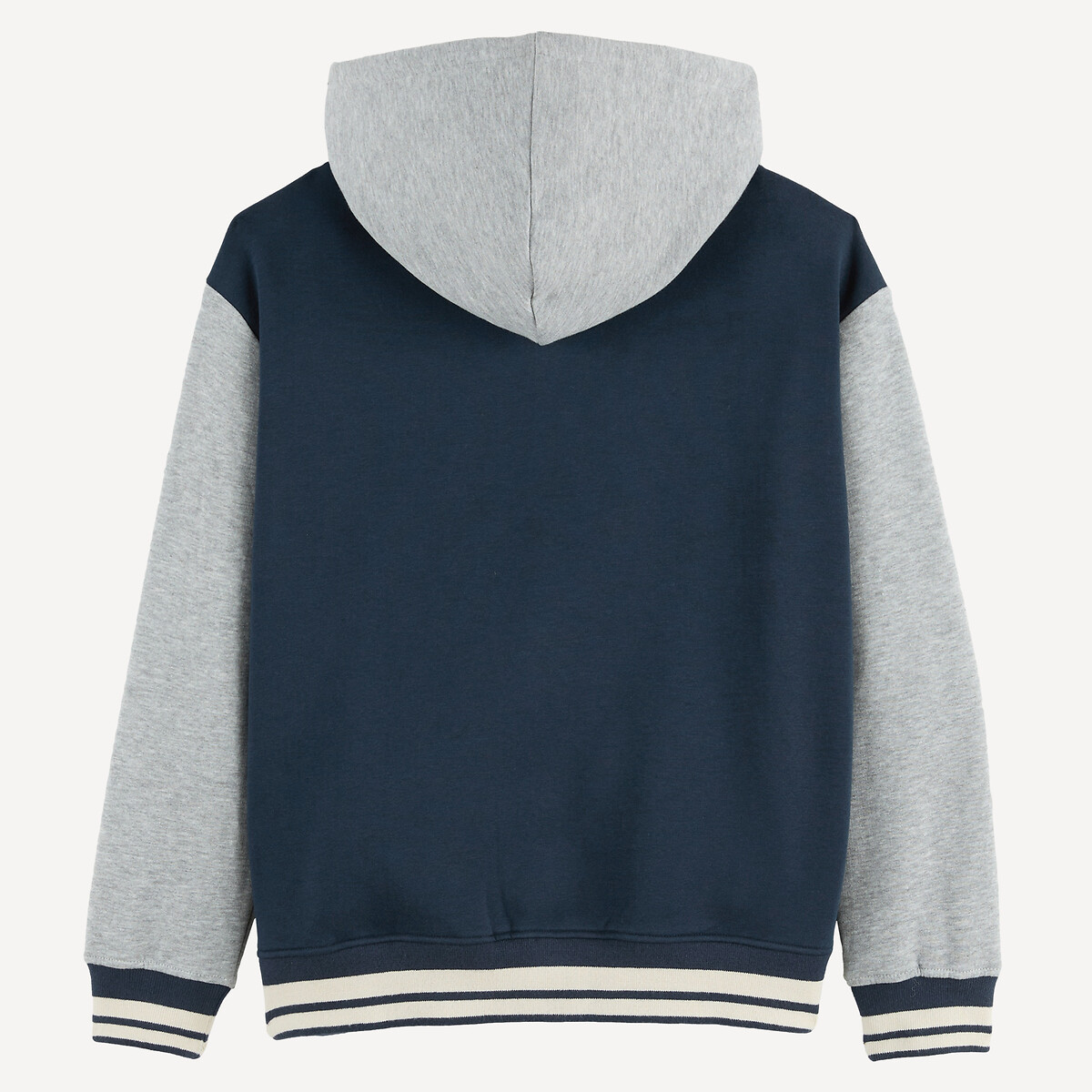 Sweat pressionné à capuche, esprit Teddy, en molleton bleu marine/gris chiné, LA REDOUTE COLLECTIONS