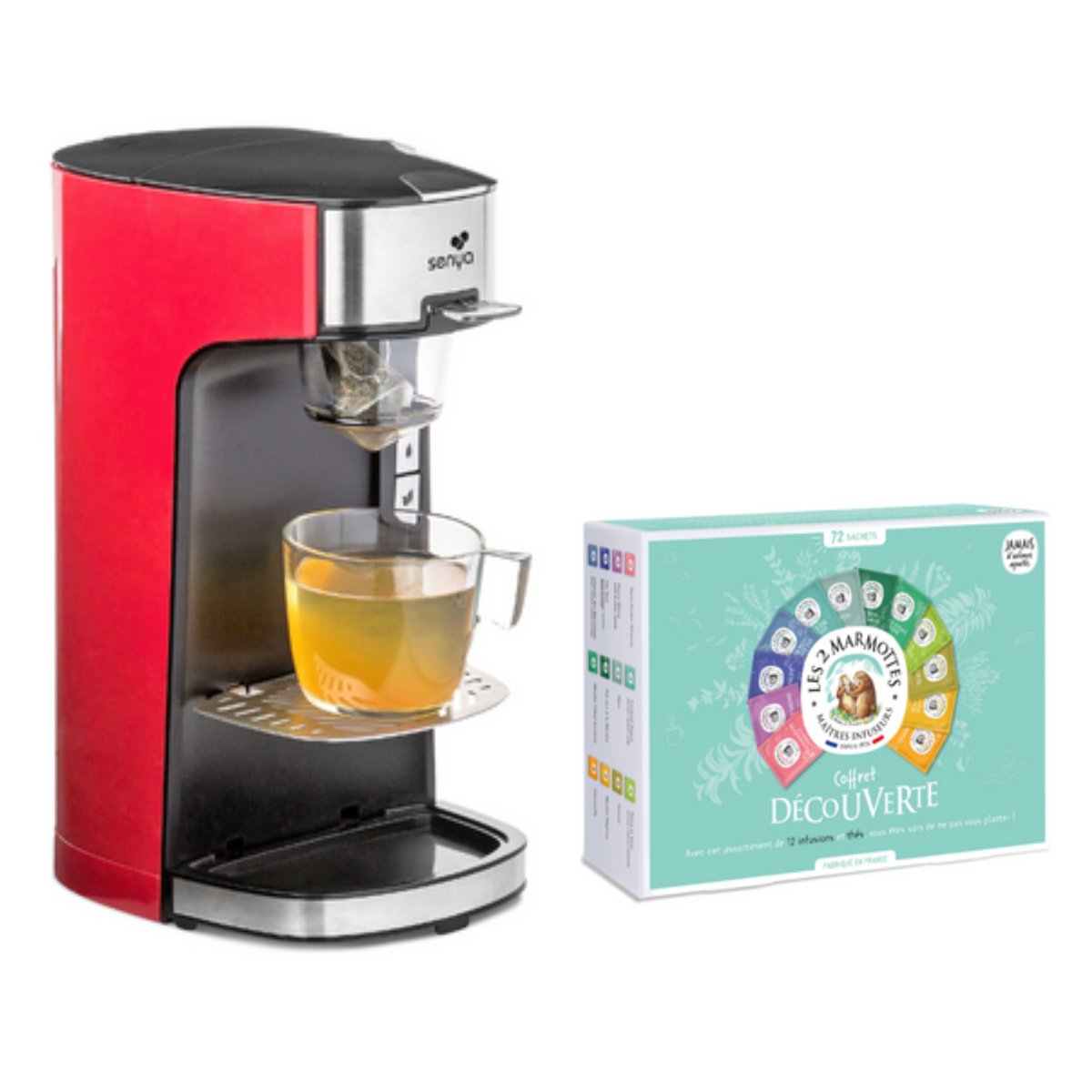 Machine à thé tea time & coffret découverte crème rouge, SENYA