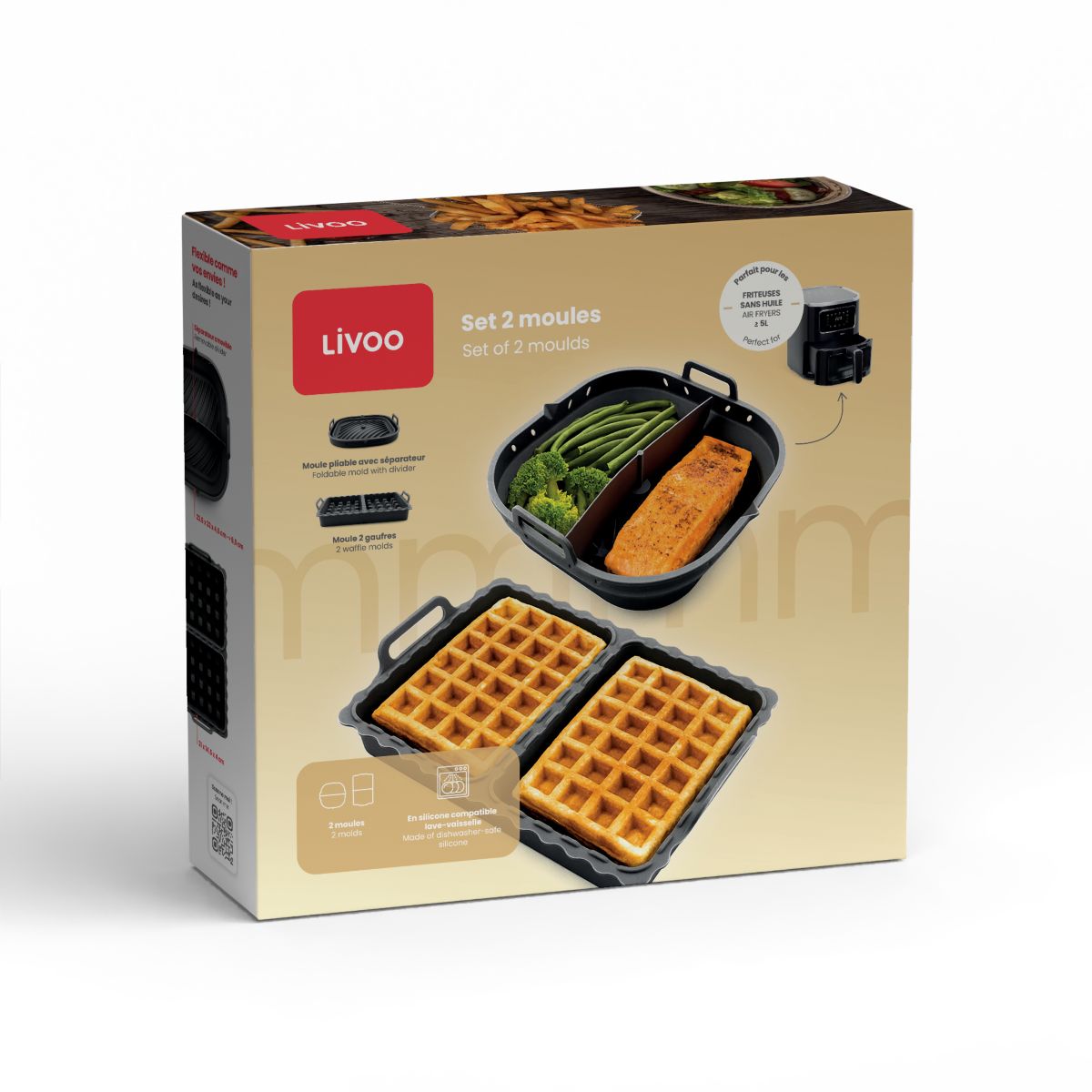 moule set de 2 accessoires Airfryer - Rétractable avec séparateur & Spécial gaufres couleur unique, LIVOO