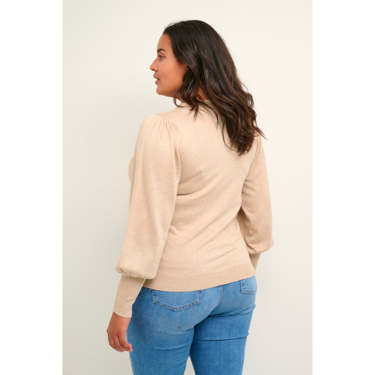Knitted cardigan beige feather gray melange, KAFFE CURVE