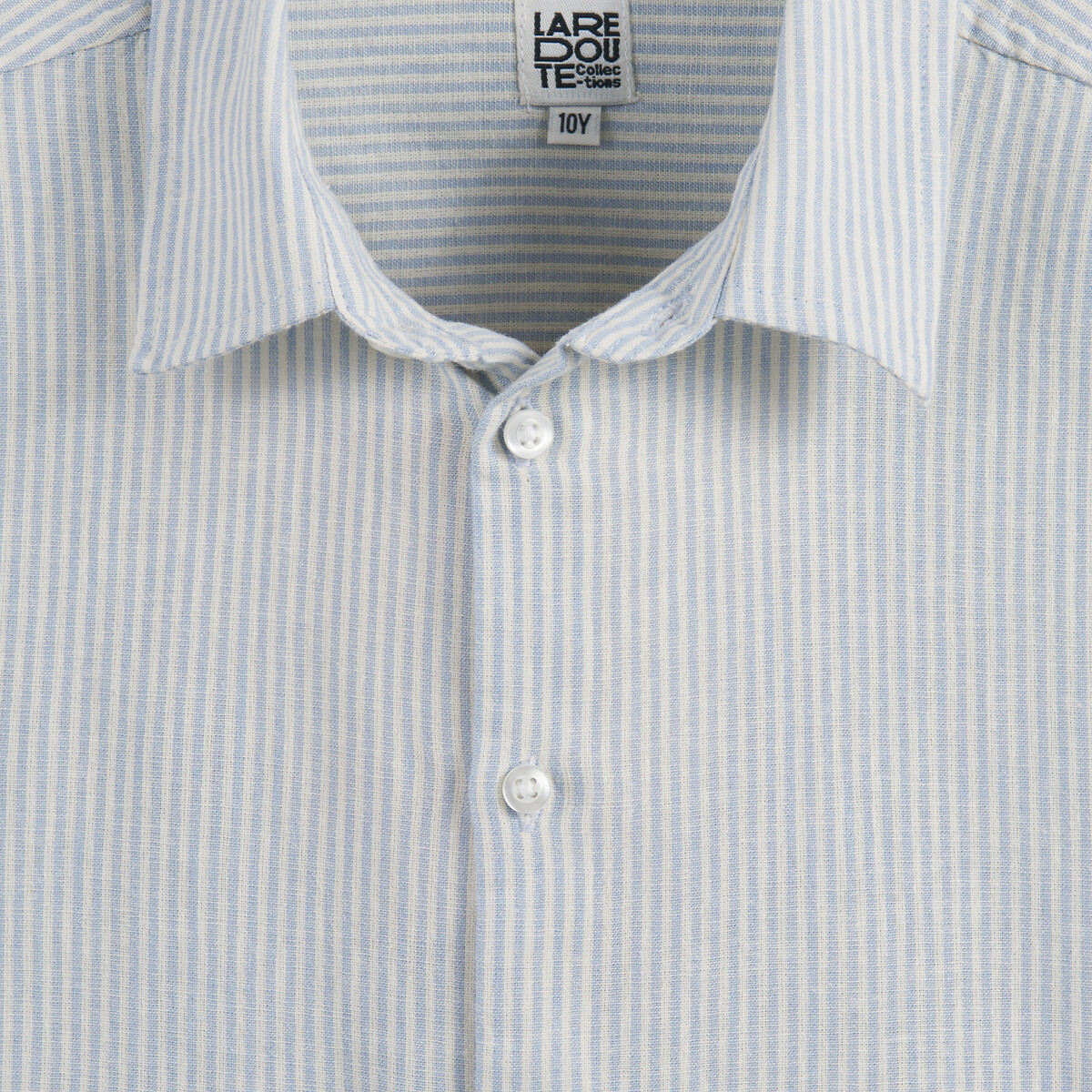 Chemise rayée, à manches longues, en coton et lin rayé bleu, LA REDOUTE COLLECTIONS
