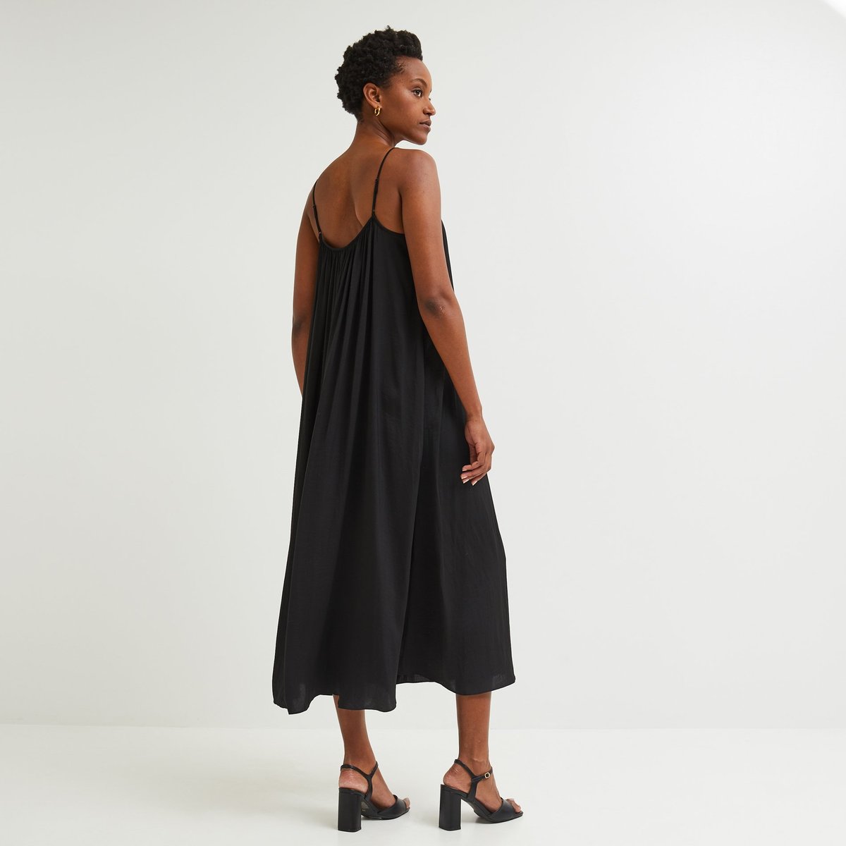 Robe ample satinée à bretelles noir, MONOPRIX