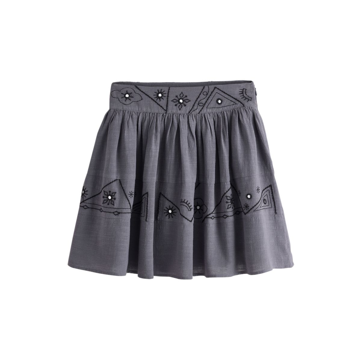 Mini-jupe à volants avec broderie miroir bleu acier délavé, NEXT