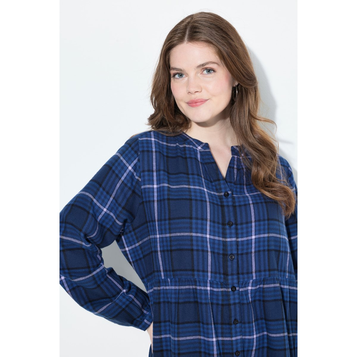 Robe à carreaux, volant à la base marine, ULLA POPKEN