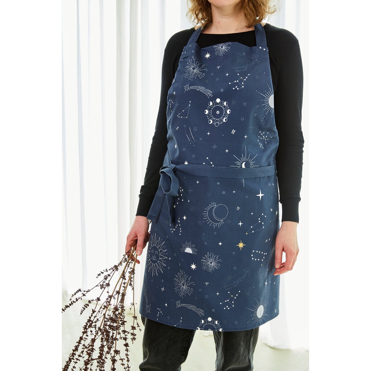Tablier de cuisine imprimé en coton ASTRAL bleu foncé, COUCKE