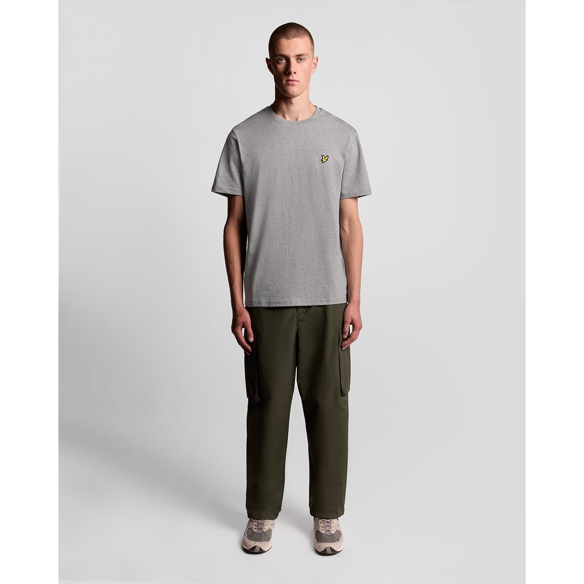 T-shirt en coton col rond gris moyen chiné, LYLE & SCOTT