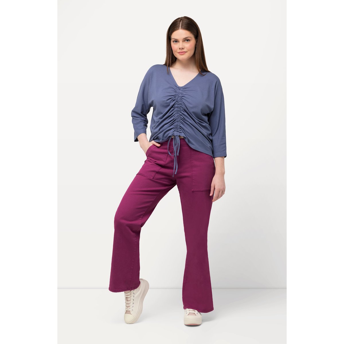 Jean coloré Mary en coton bio, jambe large fuchsia, ULLA POPKEN