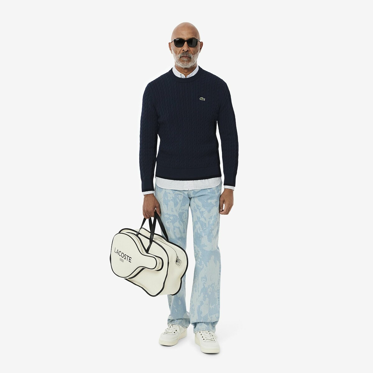 Cable Knit Jumper with Crew Neck navy blue, LACOSTE