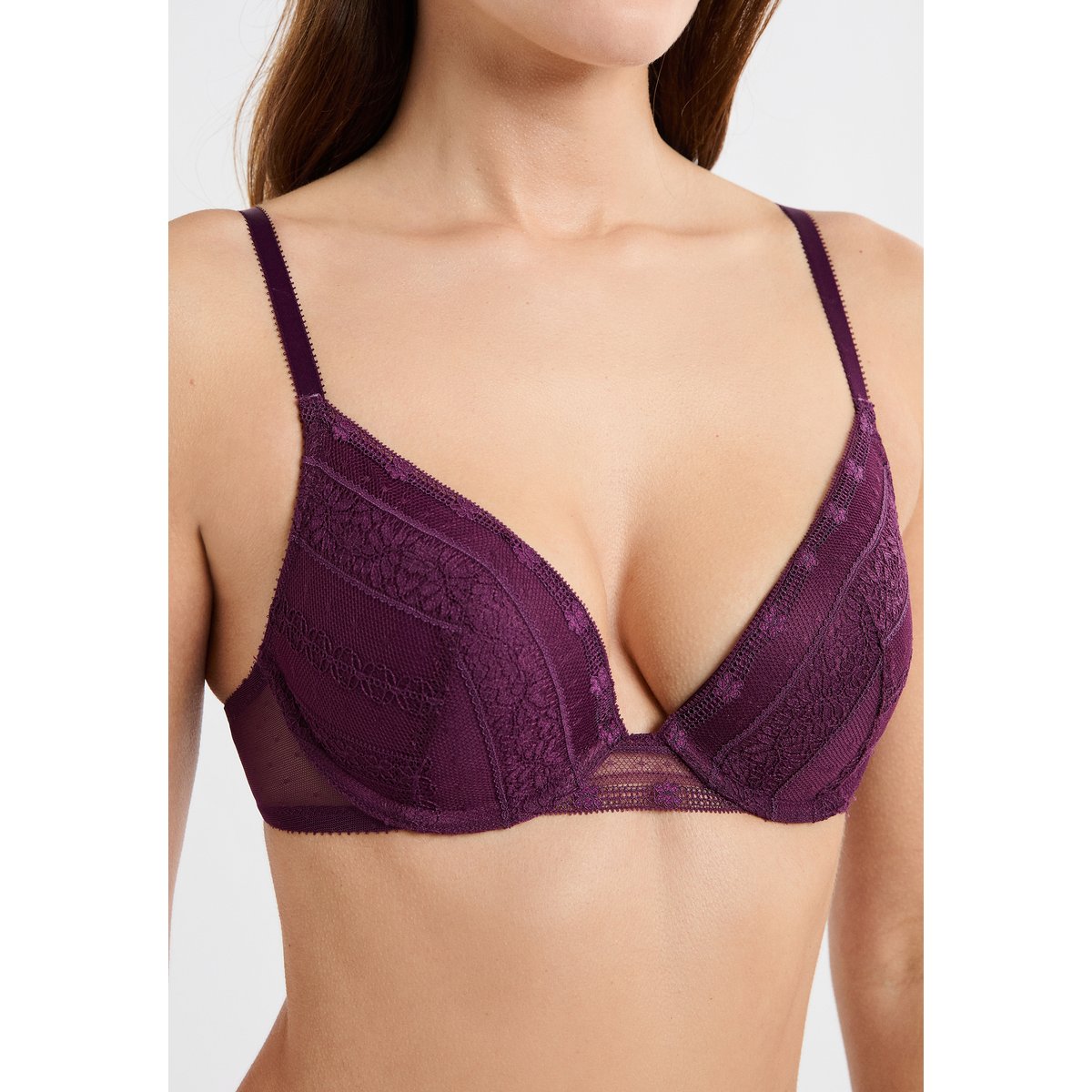Soutien-gorge N.2 - Le push-up plongeant en dentelle EXCEPTION prune, ETAM