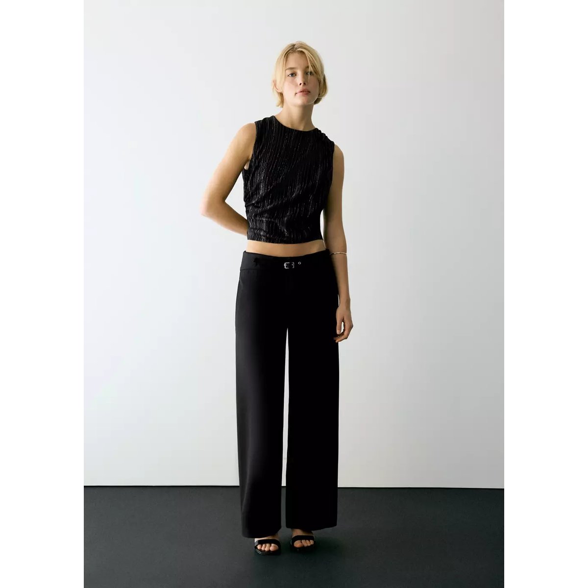 Top en gaze fil textile noir, MANGO TEEN