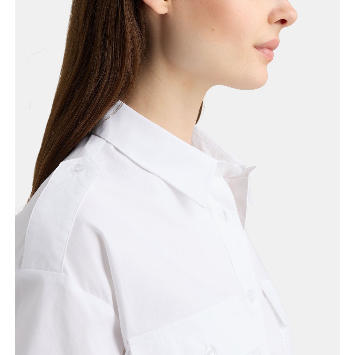 Chemisette fez pop en coton bio blanc, GALERIES LAFAYETTE