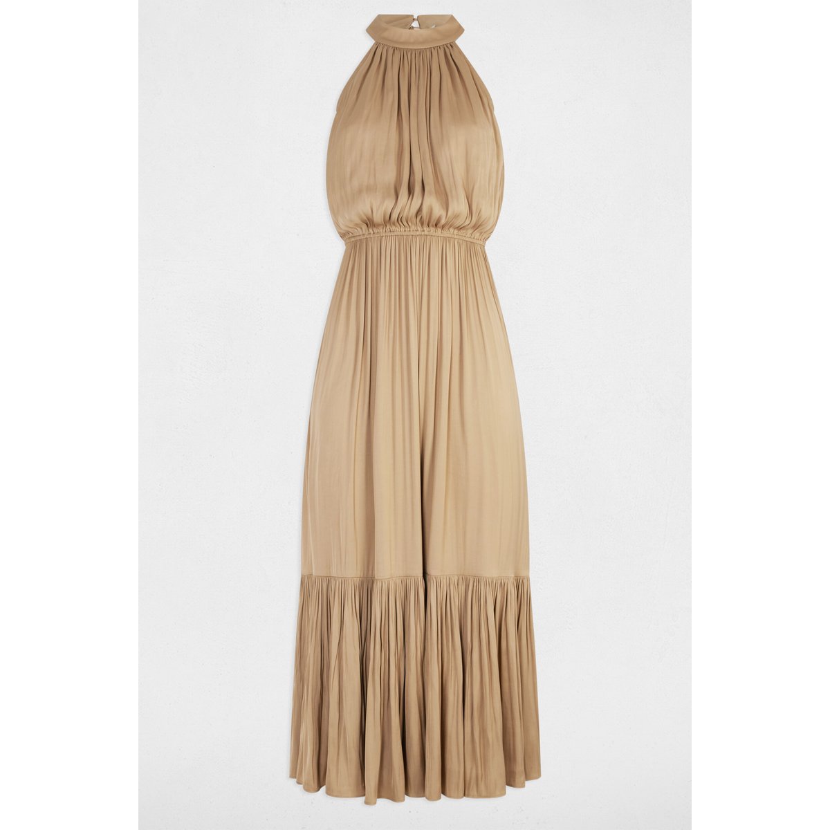 Robe longue évasée fluide beige, MORGAN