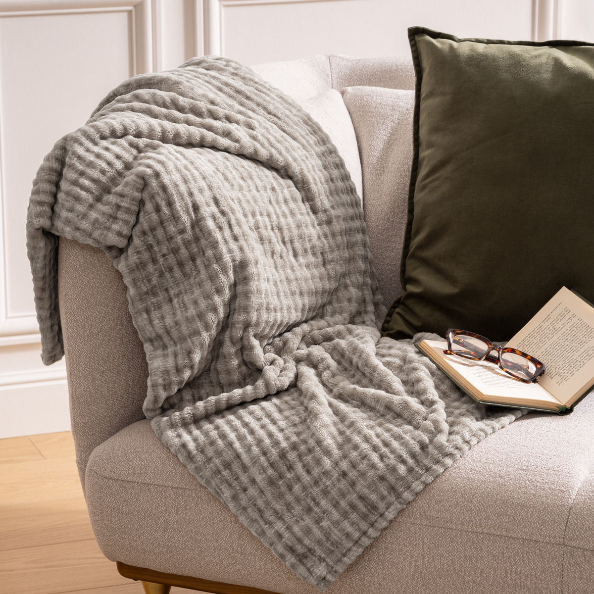 Plaid en flanelle 3D VIGGO gris, ATMOSPHERA
