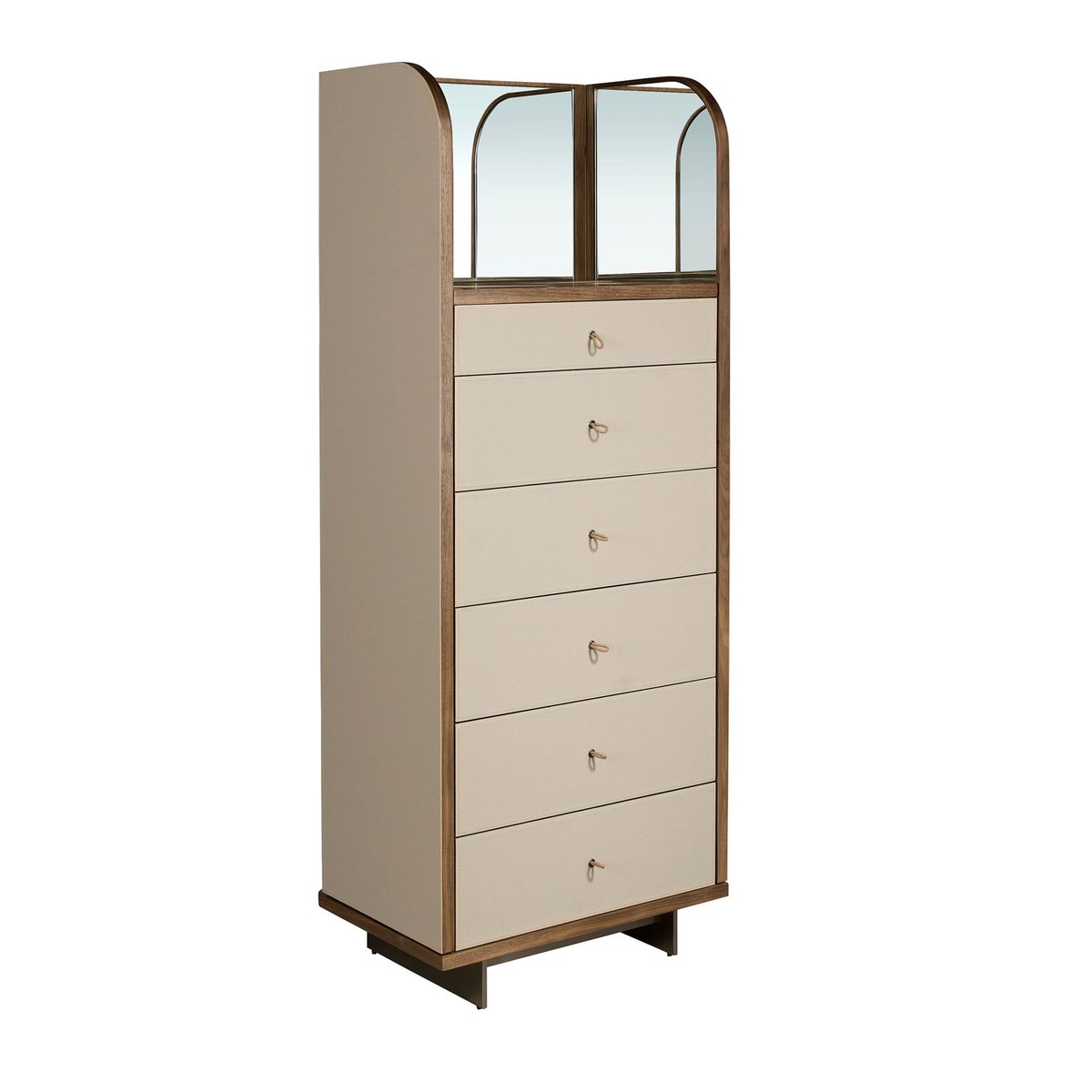Commode en similicuir, noyer et acier poli avec miroir taupe | noyer | acier, ANGEL CERDA