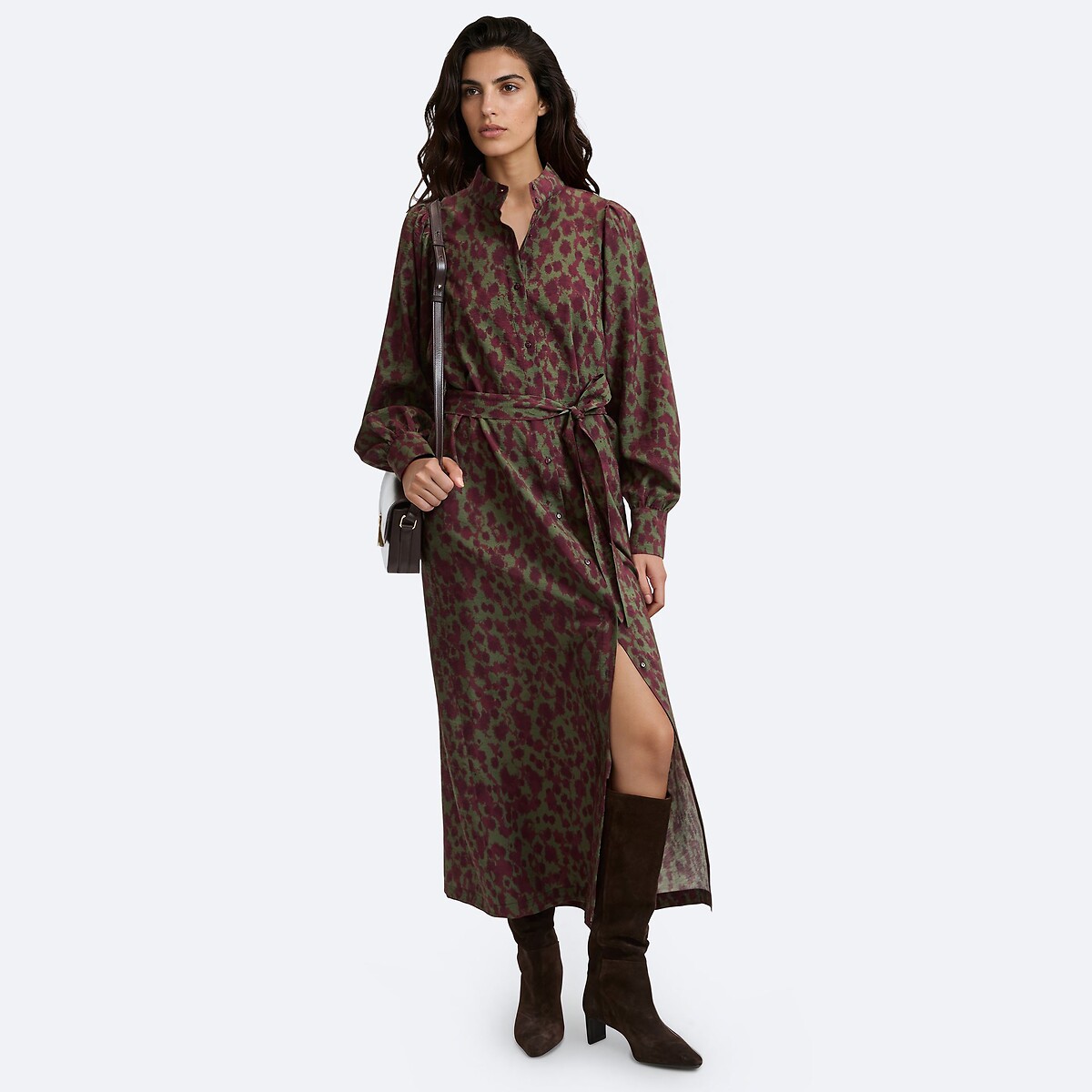 Robe longue imprimé graphique à manches longues imprimé prune, LA REDOUTE COLLECTIONS