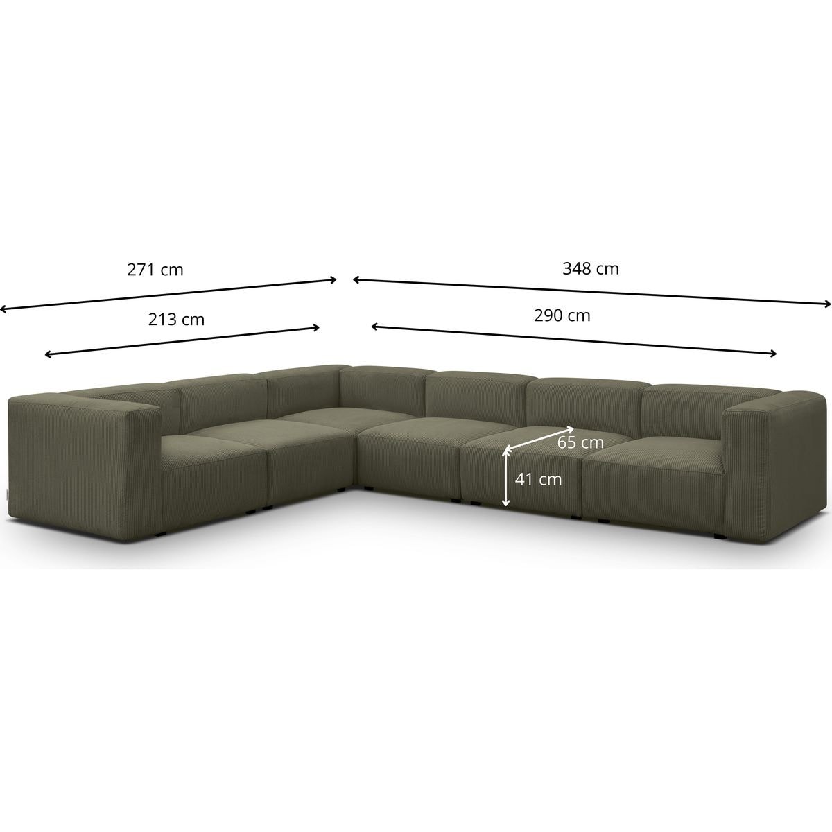 Canapé d'angle modulable réversible 8 places en velours côtelé - MODULO vert kaki, HOMIFAB