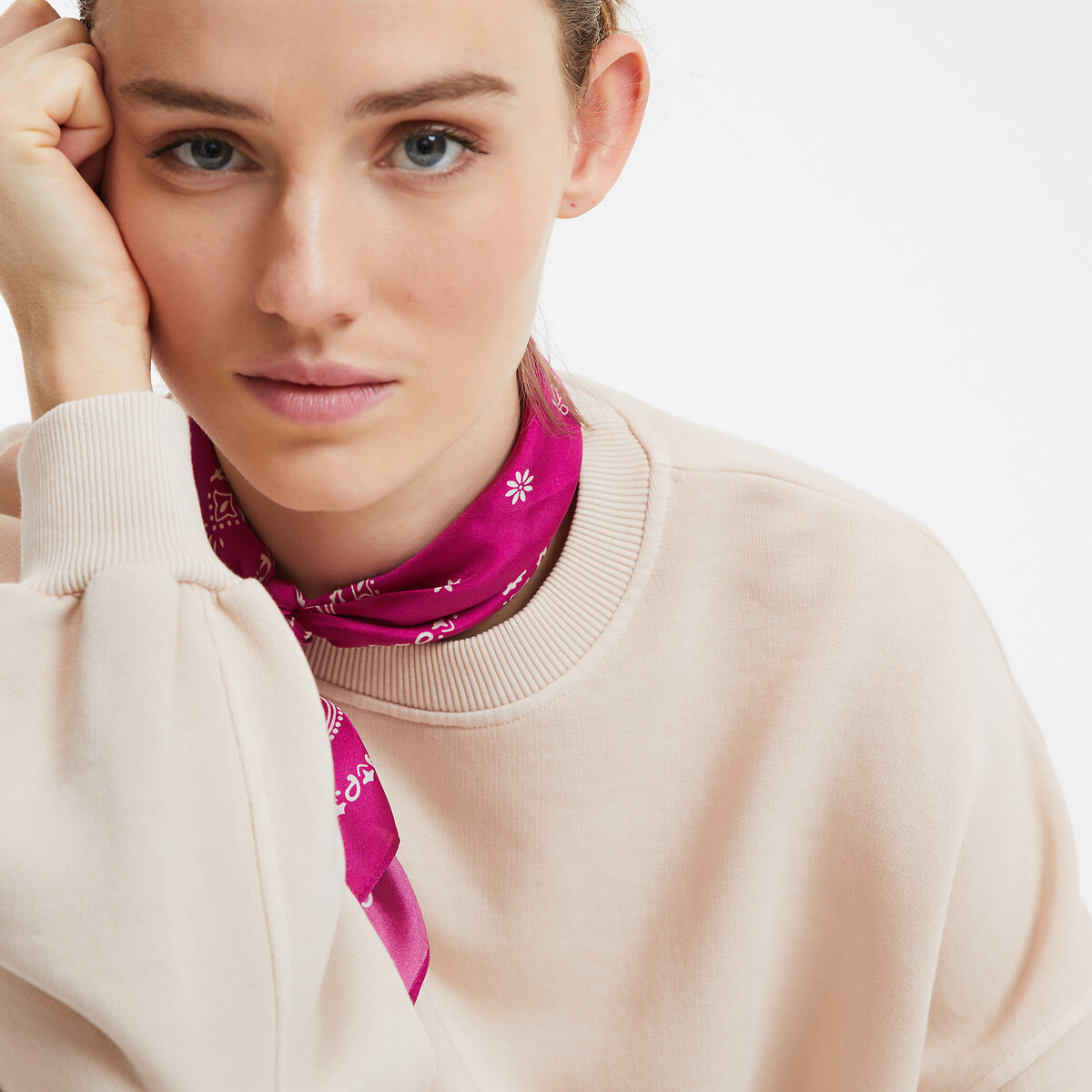 Short Loose Fit Sweatshirt with Crew Neck ivory, LA REDOUTE COLLECTIONS