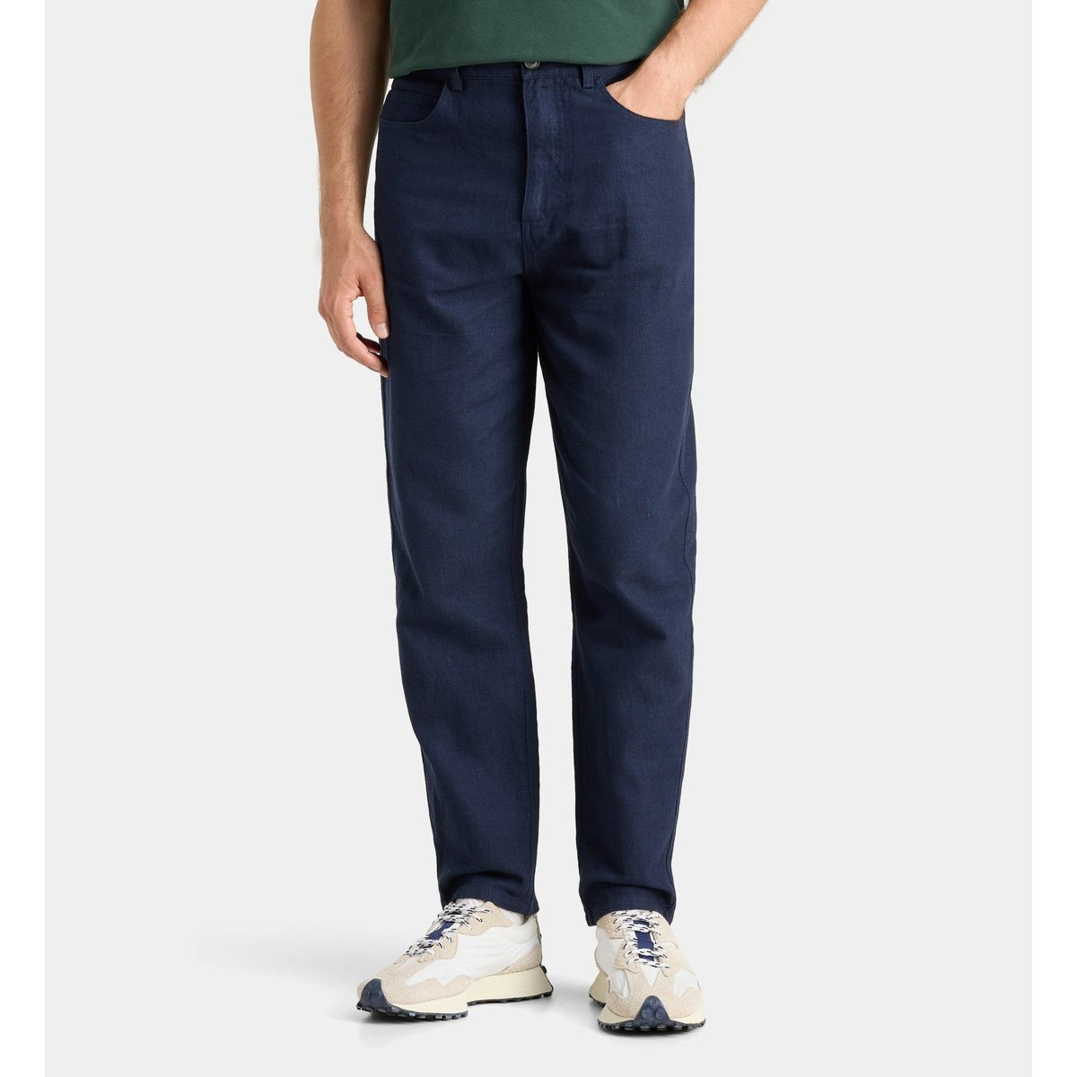 Pantalon rinpant droit en coton bleu gris, GALERIES LAFAYETTE