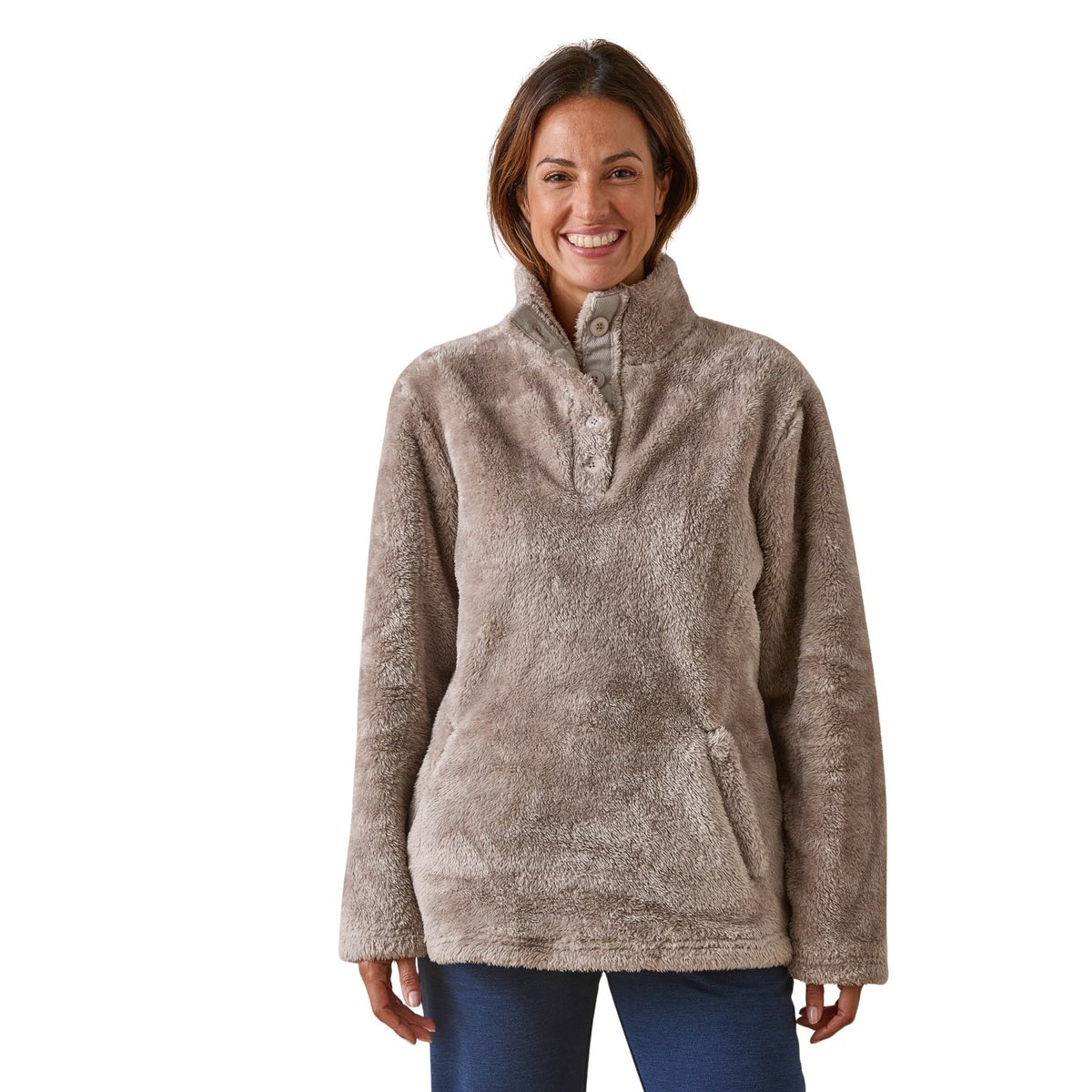 Sweat-shirt col montant maille douce vison, DAXON