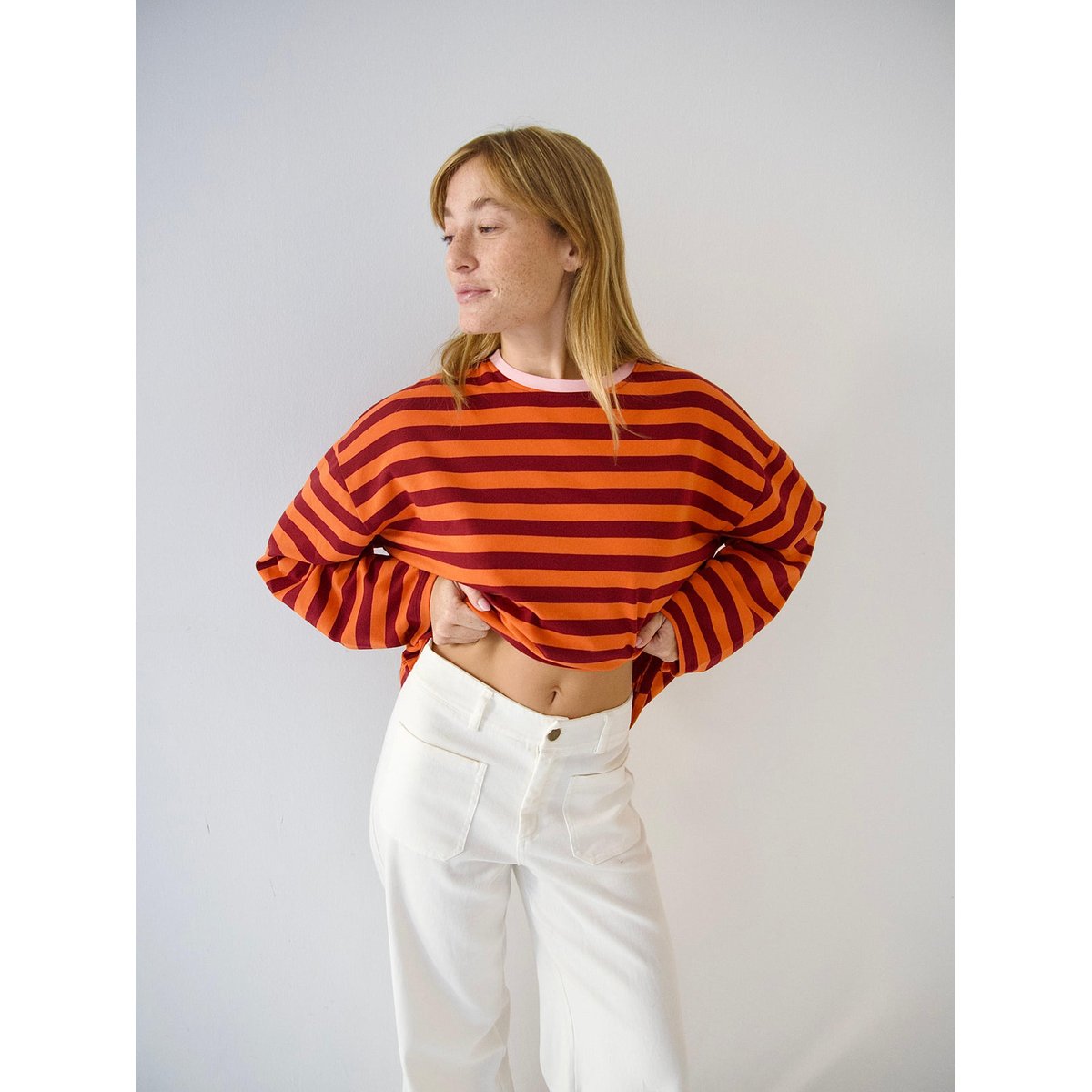 T-shirt rayé manches longues NÚRIA orange / bordeaux, MINDTRAVELER