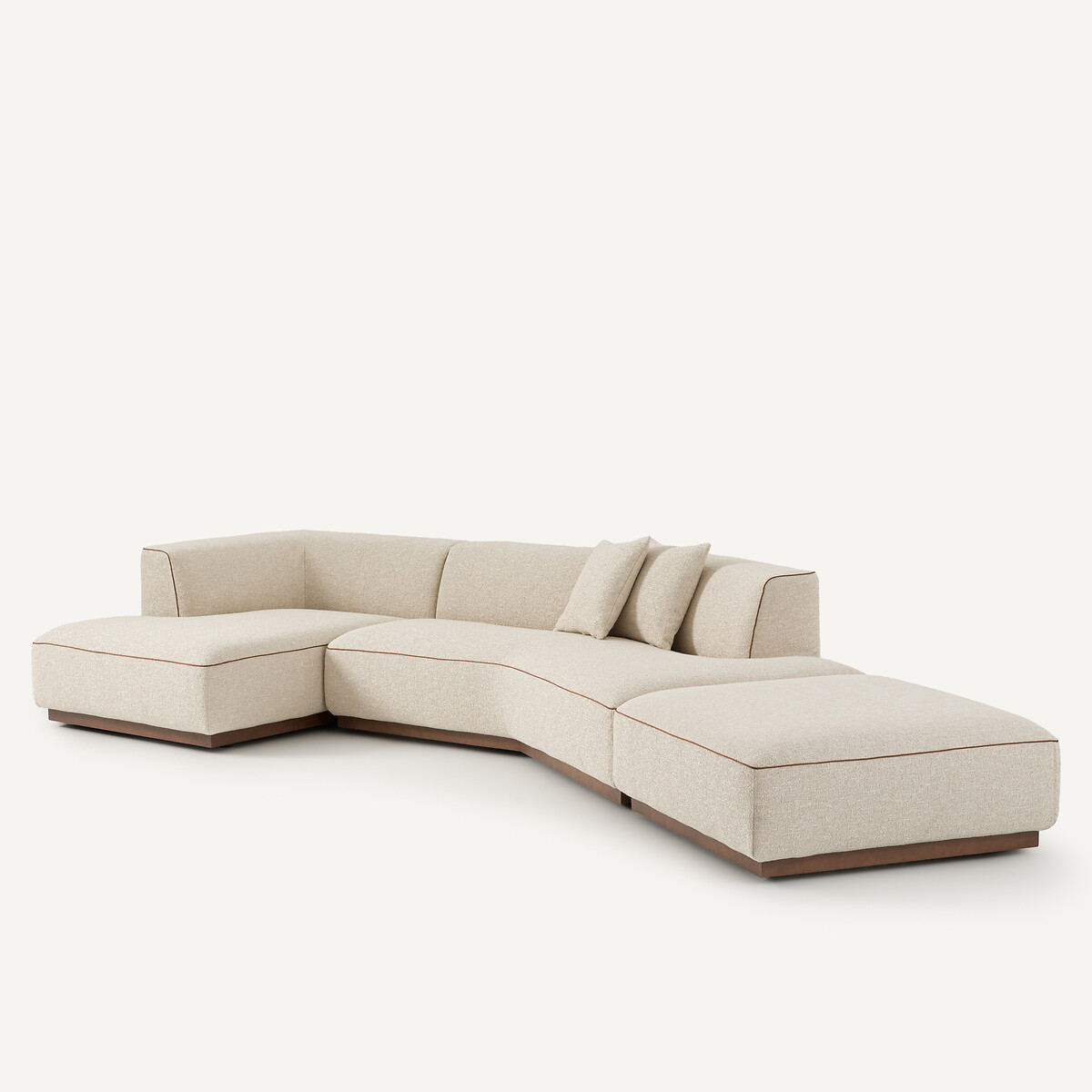 Canapé d'angle gauche ouvert avec repose-pieds en bouclette, JACOPO sable, AM.PM