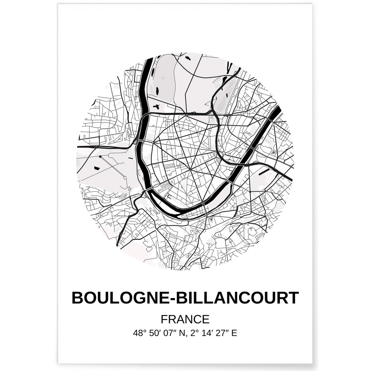 Affiche Carte Boulogne-Billancourt blanc, L'AFFICHERIE