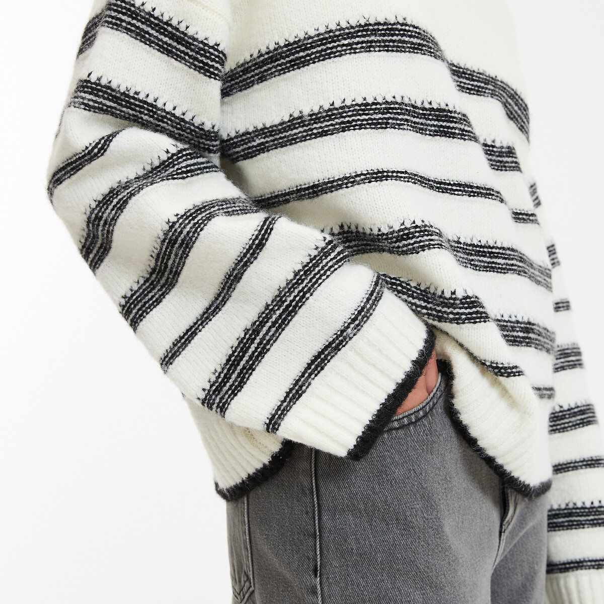 Striped Crew Neck Jumper in Chunky Knit ivory, LA REDOUTE COLLECTIONS