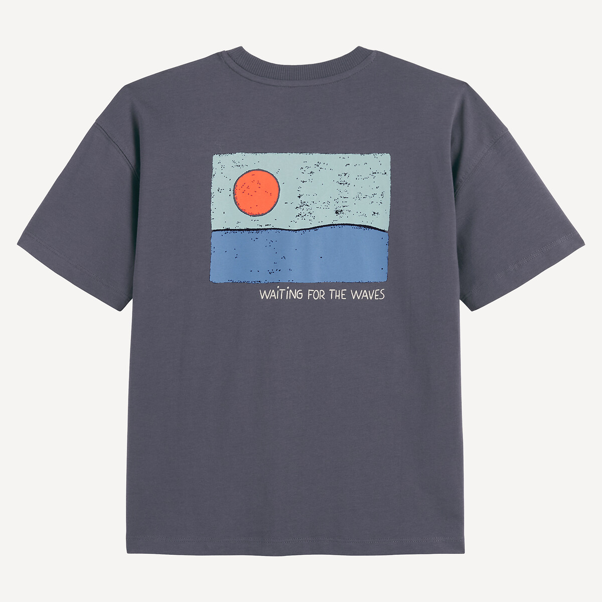 T-shirt oversize girocollo e maniche corte, con scritta e motivo dietro antracite, LA REDOUTE COLLECTIONS