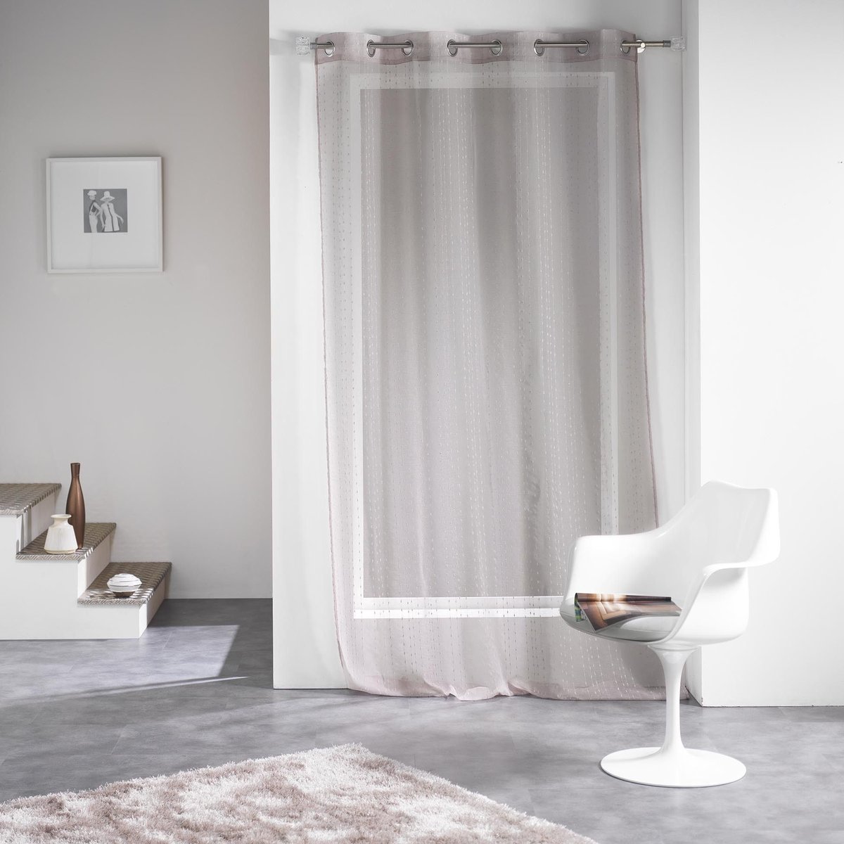 Panneau a oeillets rideau voile sable fils coupes Frizy gris, EDEN