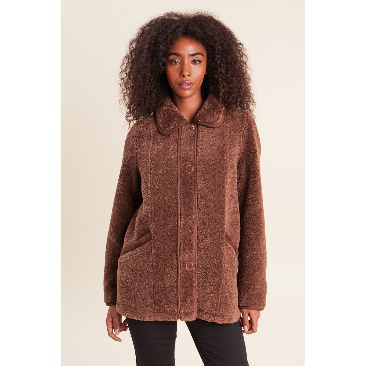 Manteau bouclette doublé manches longues marron, BREAL