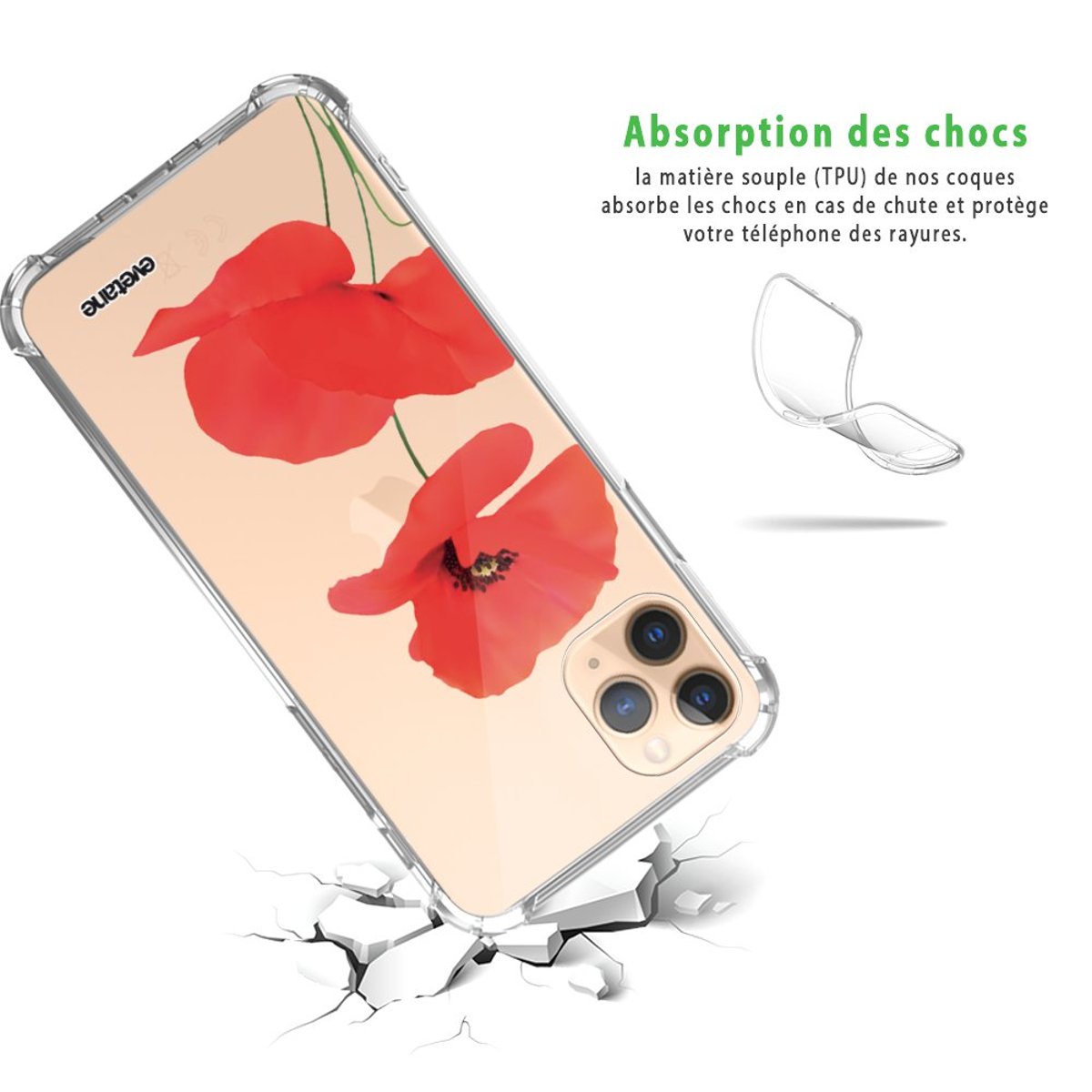 Coque souple renforcée iPhone 11 Pro coquelicot, EVETANE