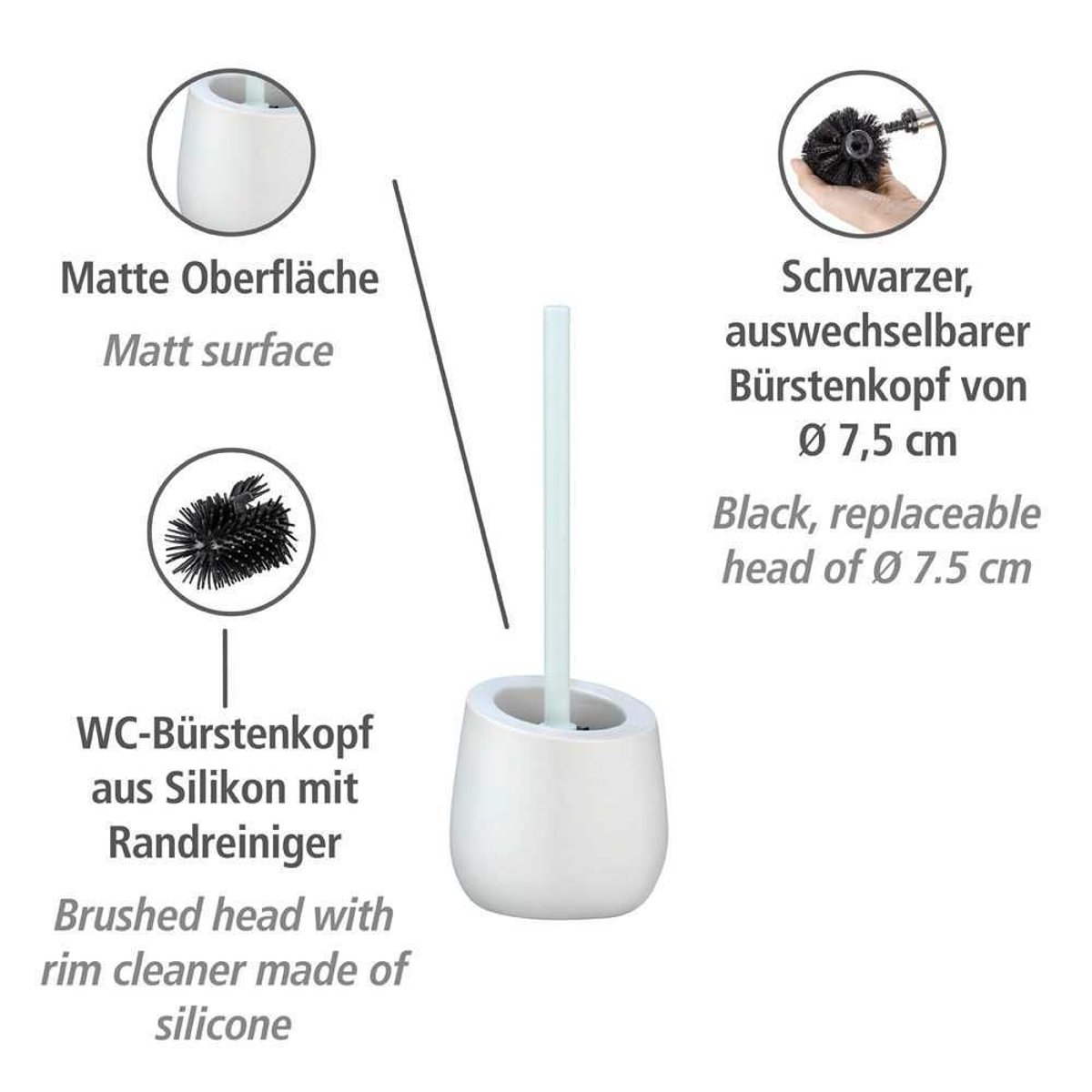 Brosse WC en silicone avec base en céramique BADI blanc, WENKO