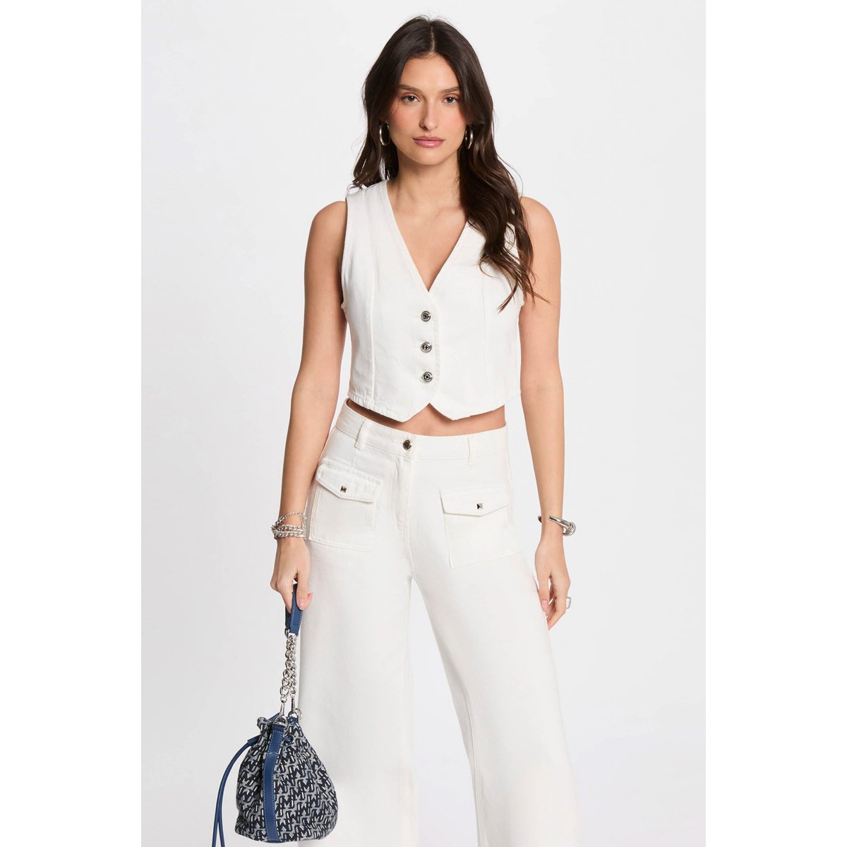 Veston sans manches jean blanc, MORGAN