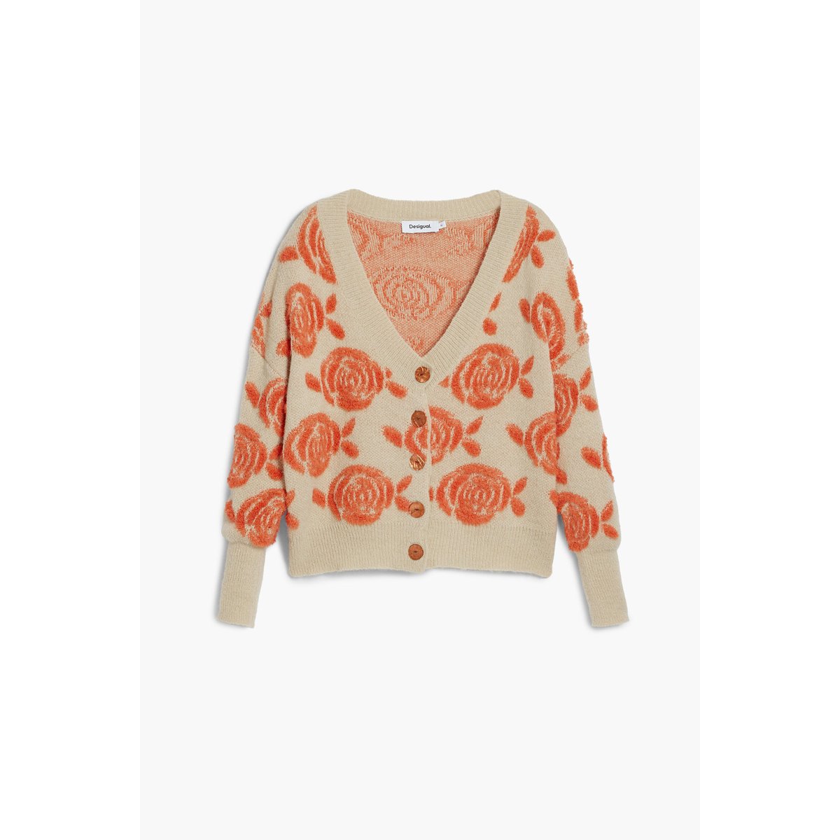 Pull à boutons roses blanc, DESIGUAL