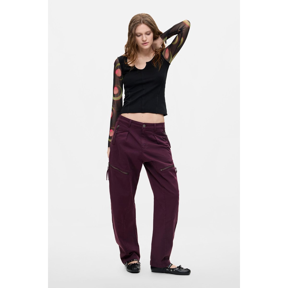 Pantalon long à fermetures éclair rouge, DESIGUAL