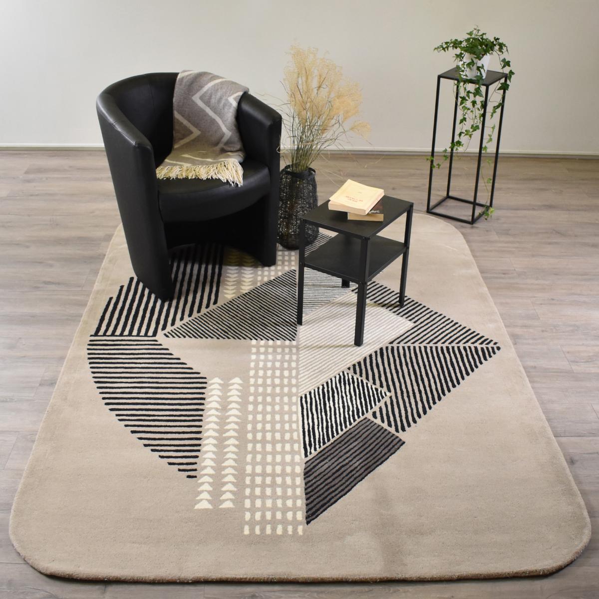 Tapis salon et chambre fait à la main en laine DECO STYLE gris, taupe, UN AMOUR DE TAPIS