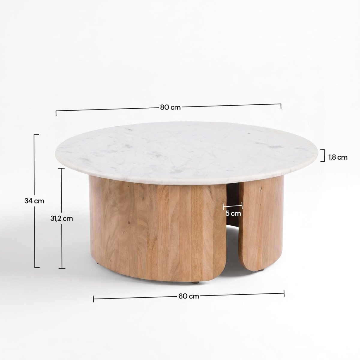 Table basse en marbre et bois de manguier - LÉANA blanc, MAISON PAVANE