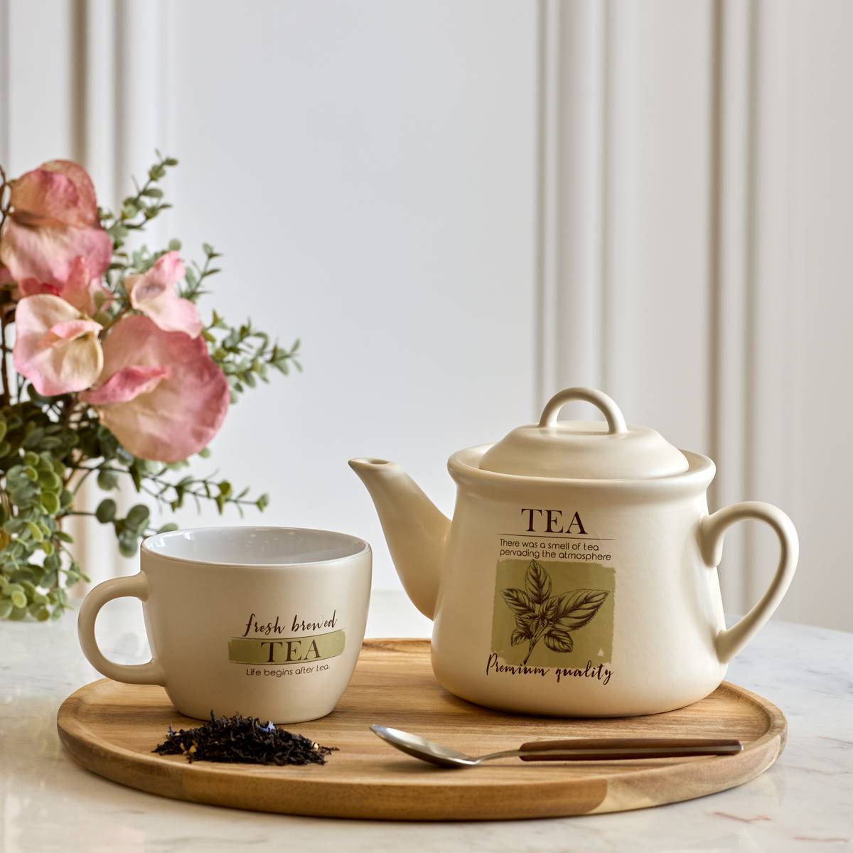 Théière solitaire en grès WELLNESS blanc, ATMOSPHERA