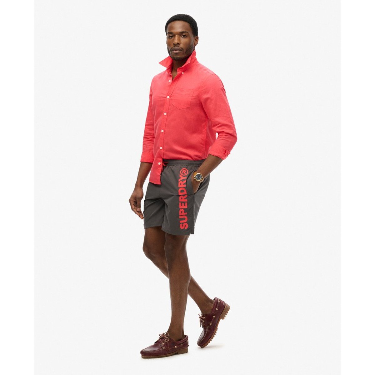 Short de bain à motif Sport longueur 43 cm anthracite, SUPERDRY
