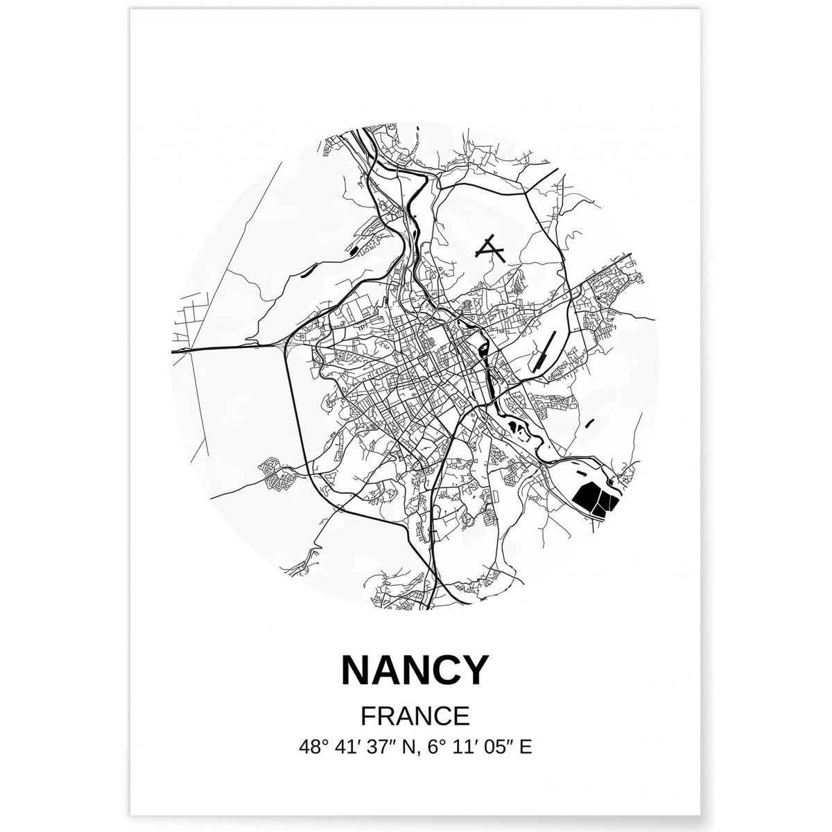 Affiche Carte Nancy blanc, L'AFFICHERIE