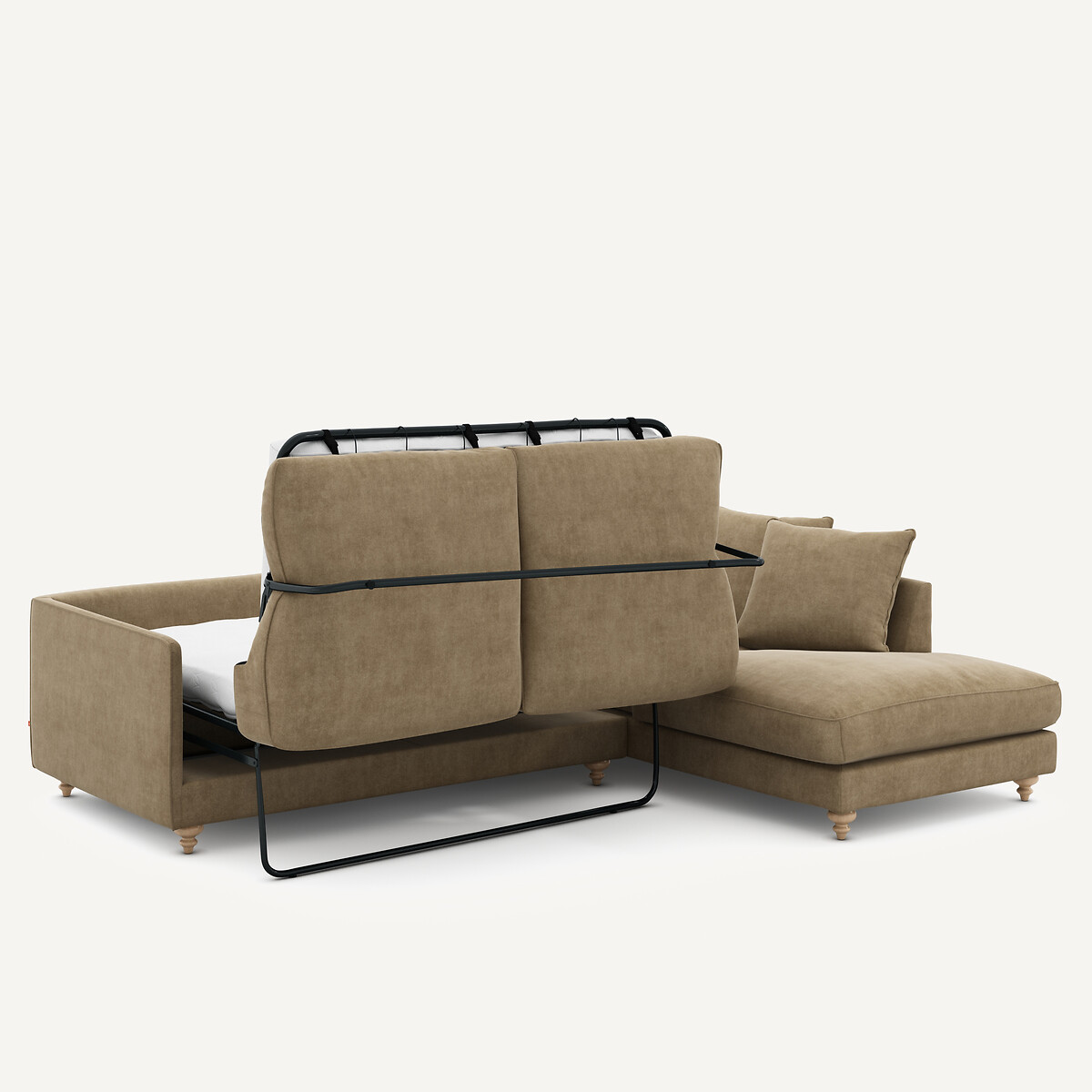 Canapé angle convertible, en velours stonewashed, Lazare gris shiitaké, AM.PM