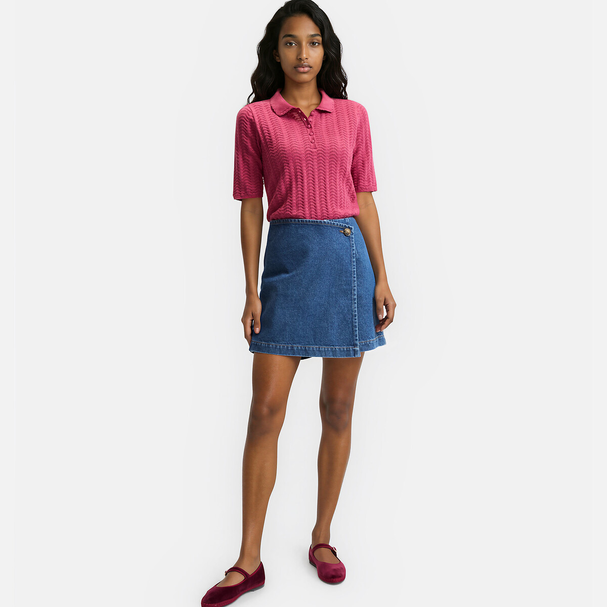 Jupe-short en denim bleu stone, LA REDOUTE COLLECTIONS