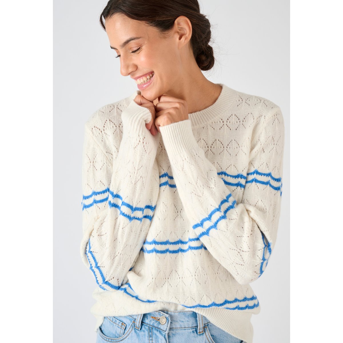 Pull ajouré esprit marin Thermolactyl blanc cassé, DAMART