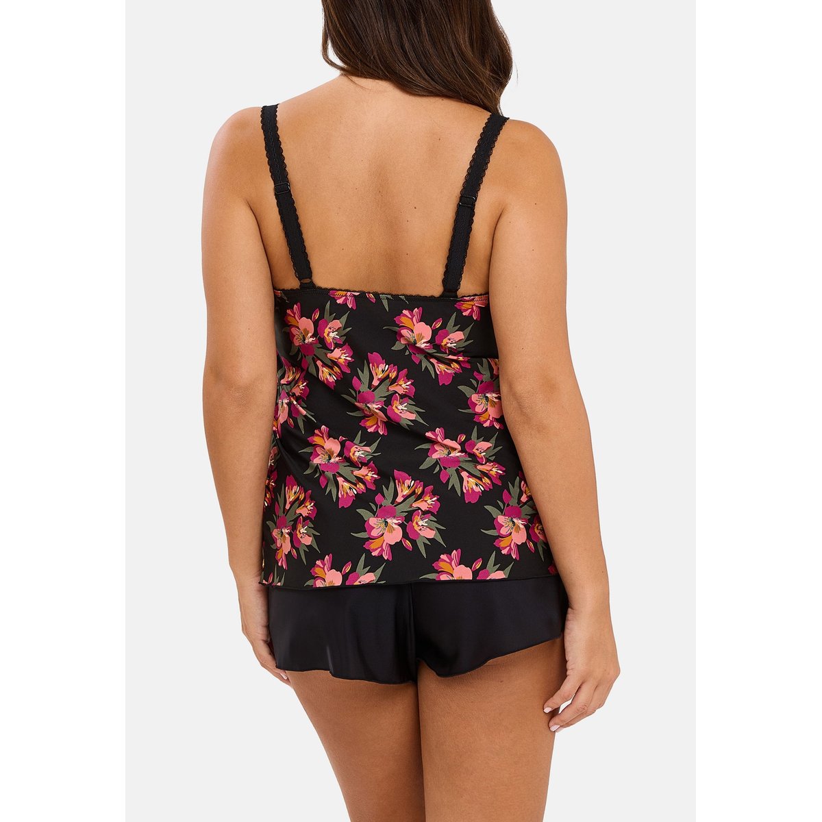 Caraco ORIANE bouquets noir / rose, SANS COMPLEXE
