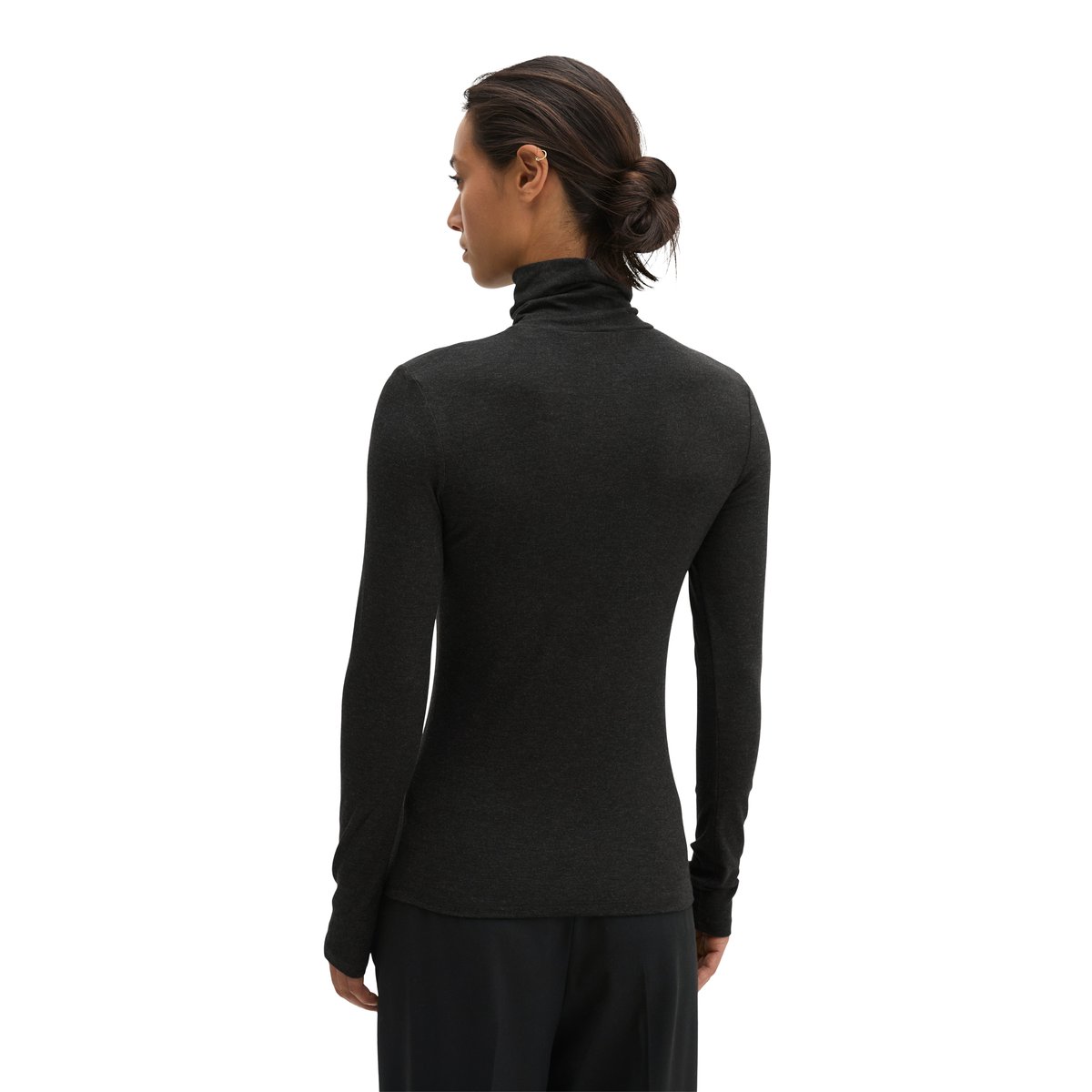 T-shirt à col roulé et manches longues, coupe ajustée en TENCEL™ Modal extensible gris, MARC O'POLO