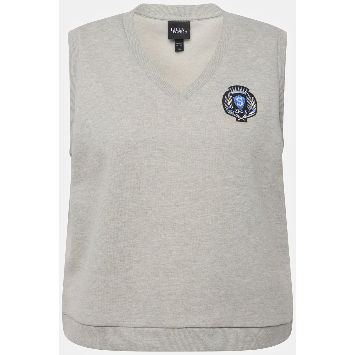 Pull sans manches en molleton à col en V gris clair chiné, ULLA POPKEN